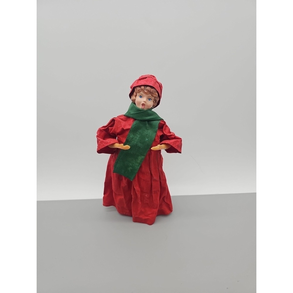 MID CENTURY PAPER MACHE CAROLER‎ Woman Red Dress